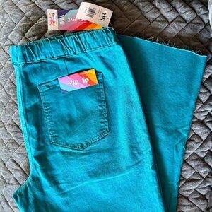 Super Cute teal cropped straight leg pants with raw hem
